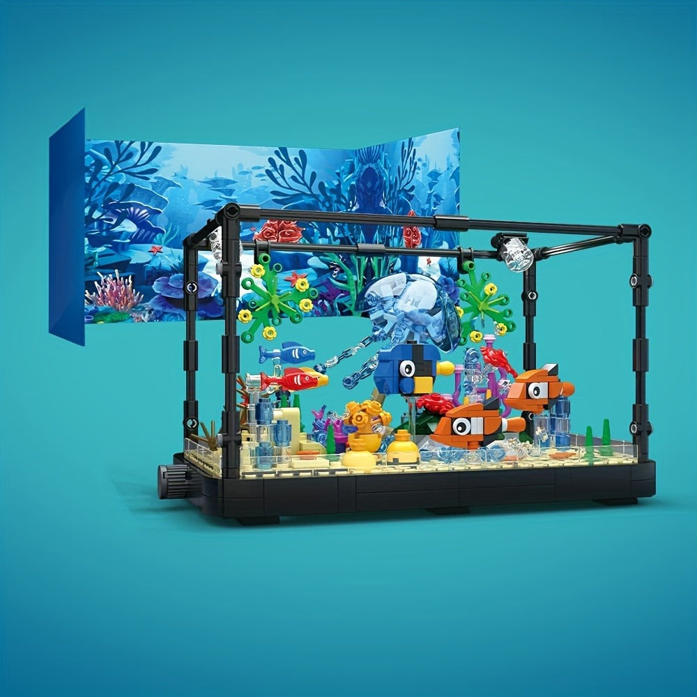 LED Aquarium Building Block Set – Fish Tank Marine Jellyfish Brick Model Kit with Glowing Light, Unique Home Office Decor Display Gift for Adults Teens Ocean Lovers Birthday Christmas (Model RB0049)