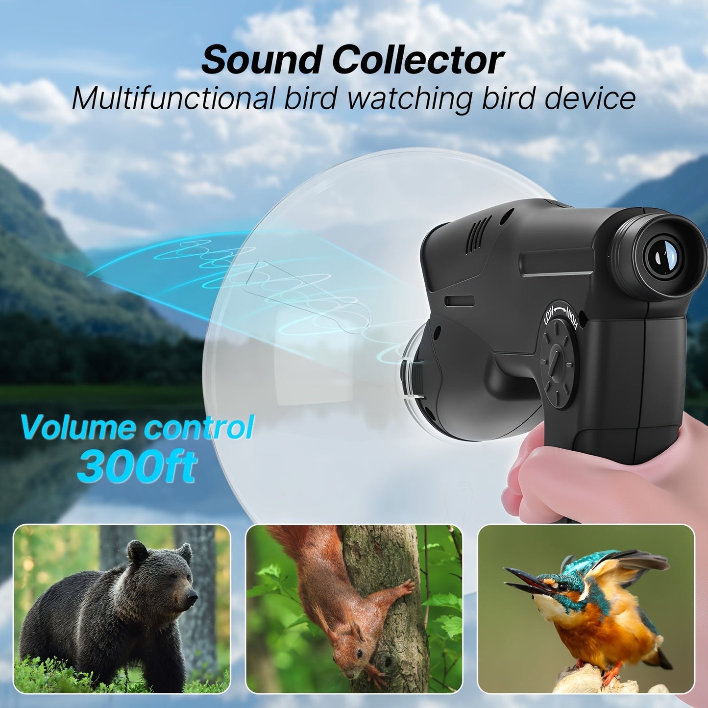 Bionic Ear Sound Amplifier with 8x Monocular Telescope, Long-Range Digital Audio Listening Device with Headphones for Bird Watching Nature Observation Outdoor Surveillance, Compact Lightweight Spy Ear