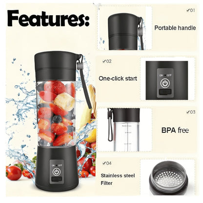 Mini Blender USB Rechargeable 380ml - 6-Blade 22000RPM High-Speed Portable Blender Cup, 304 Stainless Steel, Self-Cleaning, for Smoothies, Shakes & Protein Drinks, Home, Office & Travel, Pink Green Black