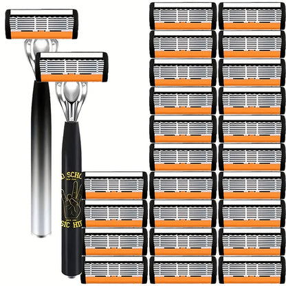 Safety Razor Set for Men 2 Anti-Slip Handles & 24 Ultra-Sharp Replaceable Stainless Steel Blades – Smooth Painless Close Shave, Luxury Wet Shaving Kit, Grooming Gift for Men
