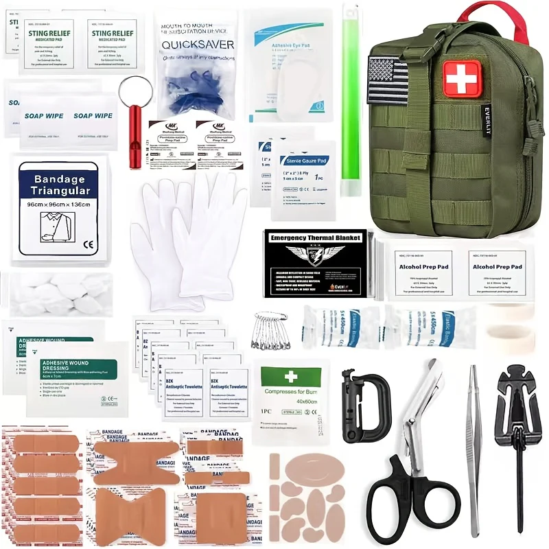 258-Piece Professional Survival Kit with Fire Starter Compass Multi-Tool for Men Camping Hiking Outdoor Exploration Emergency Preparedness Gift