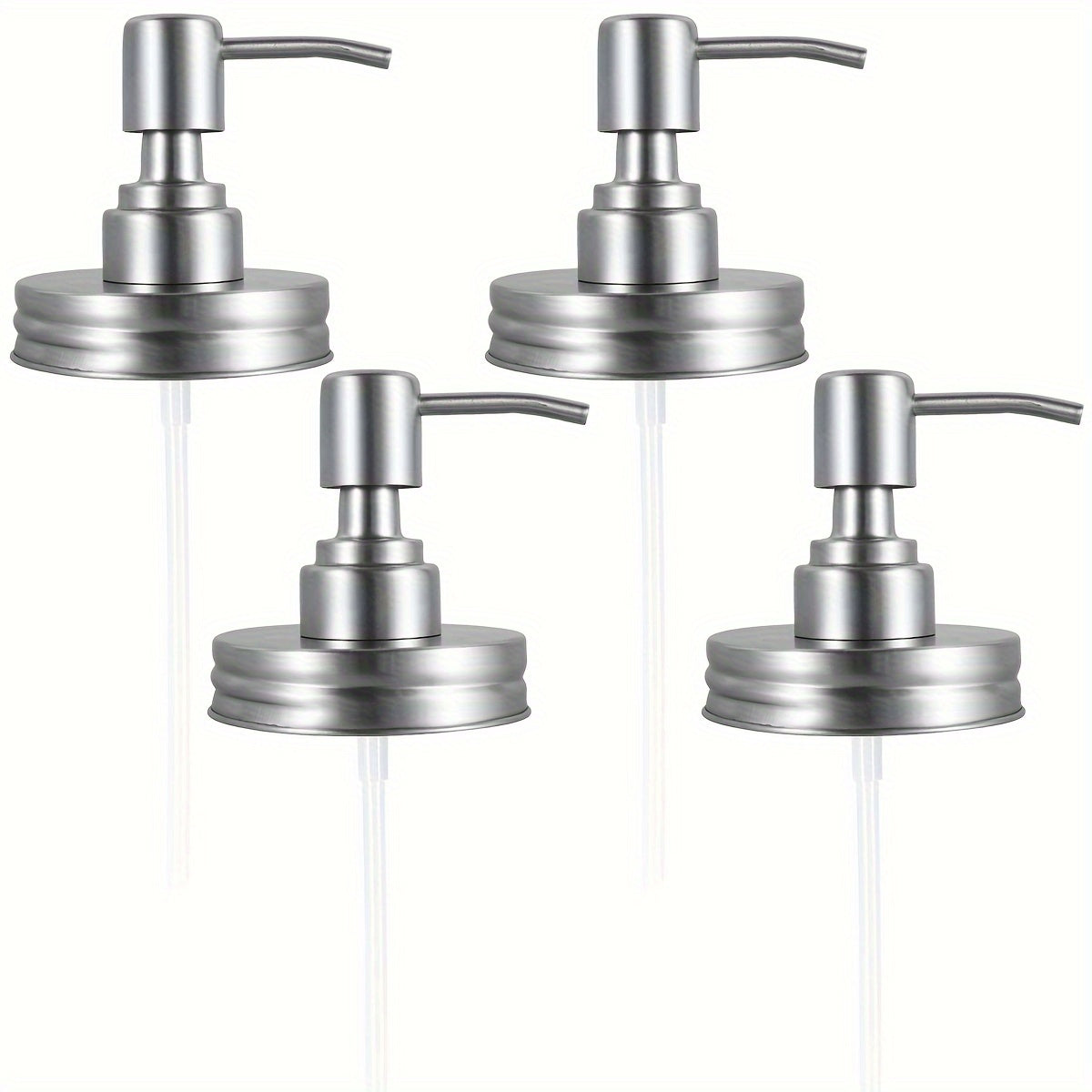 Mason Jar Soap Dispenser Pump Lids 4 Pack – 304 Stainless Steel Regular Mouth Mason Jar Pump Replacement, Leakproof Gasket, 3.9" Cuttable Tube, for Kitchen Bathroom Lotion Hand Soap Dish Soap