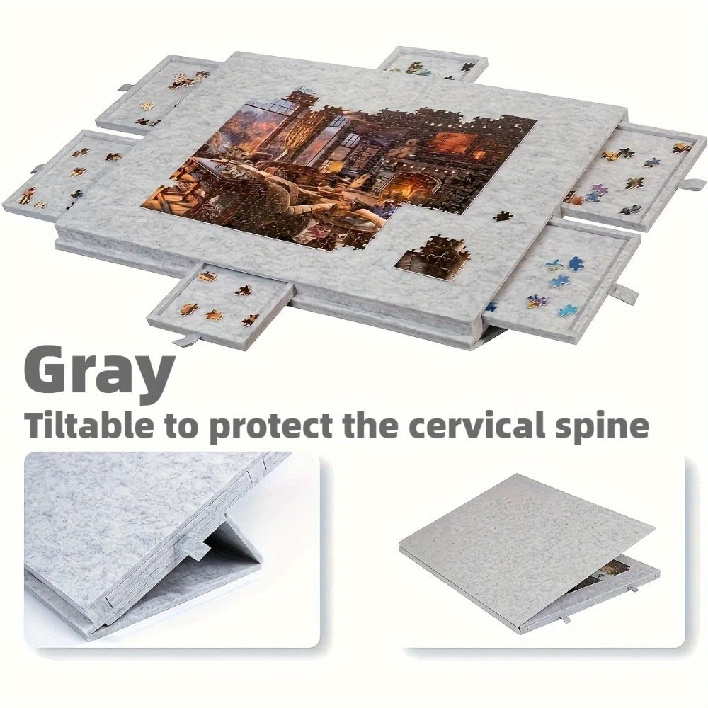 Portable Puzzle Board with Anti-Slip Surface – Fits 1000 & 1500 Piece Puzzles, Lightweight Jigsaw Puzzle Table for Storage & Family Game Night, Dark Gray / Light Gray, 30x21" or 35x24"