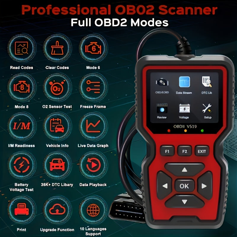 OBD2 Scanner Tool V519 - Professional Code Reader for Check Engine Light, Live Data & Diagnostic Trouble Codes | Works on All 1996+ Cars
