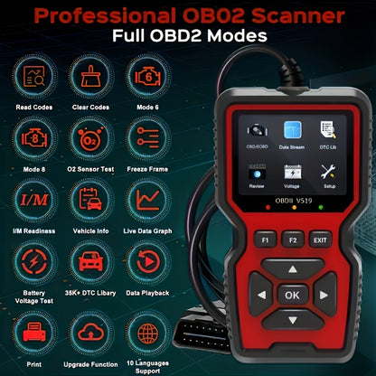 OBD2 Scanner Tool V519 - Professional Code Reader for Check Engine Light, Live Data & Diagnostic Trouble Codes | Works on All 1996+ Cars