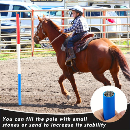 Horse Pole Bending Poles 6pcs 6FT with Carry Bag - Adjustable Equestrian Agility Training Poles for Horses & Dogs, Red White Blue, Barrel Racing & Obstacle Course Training Equipment