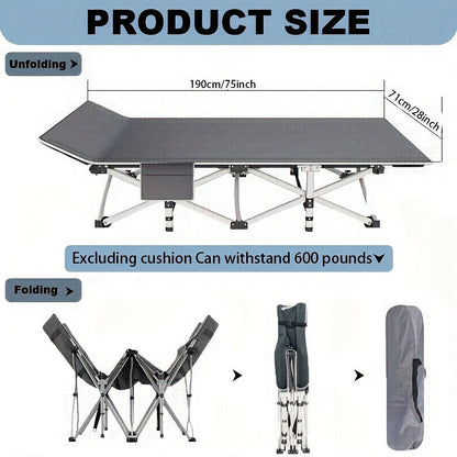 Folding Camping Bed Heavy Duty 450/500/600 lbs – 75 Inch Portable Foldable Guest Bed with Flip Mattress & Carry Bag, Outdoor Cot for Adults Travelers Garden Backyard