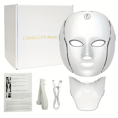 7-Color LED Light Therapy Facial Mask Device – Skincare Beauty Tool for Face & Neck, USB Rechargeable, Anti-Aging Red Light, Acne Blue Light, Skin Rejuvenation Gift