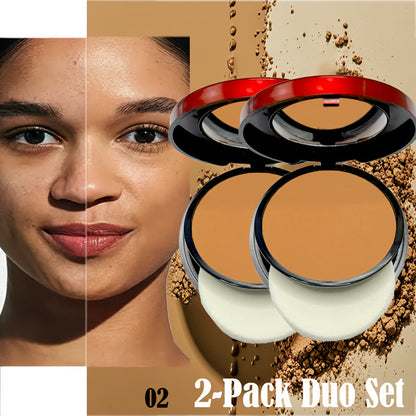 Pressed Powder Foundation Contour Matte Ful1l Coverage Oil Control Waterproof | 6 Shades Light to Dark | Blending Puff Included | 1-Pack & 2-Pack Duo Set Available