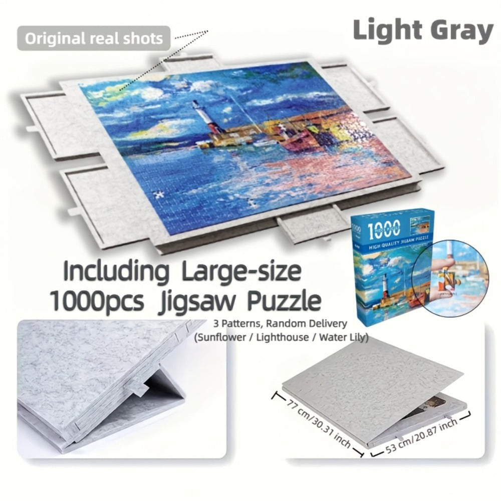 Portable Puzzle Board with Anti-Slip Surface – Fits 1000 & 1500 Piece Puzzles, Lightweight Jigsaw Puzzle Table for Storage & Family Game Night, Dark Gray / Light Gray, 30x21" or 35x24"
