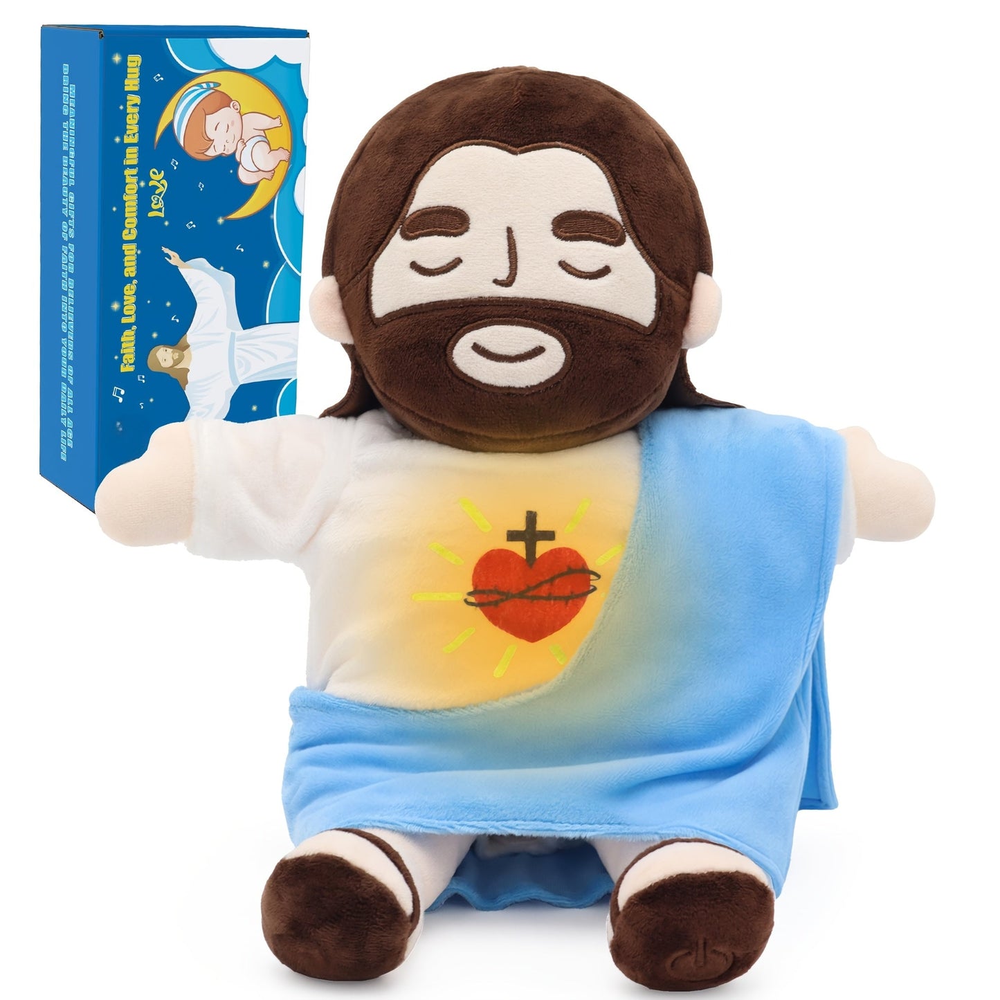 Sacred Heart of Jesus Plush Doll 15.7 Inch - Breathing Glowing Light Christian Religious Toy for Kids, Church, Sunday School, Prayer, Baptism, Easter, Christmas Gifts, Home Decor