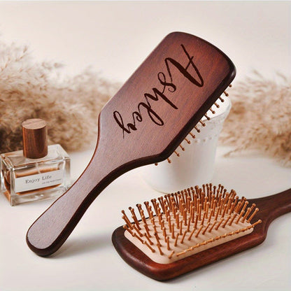 Personalized Engraved Wooden Hairbrush Custom Curly Styling Brush Square Oval Shape Gift for Women Men Wedding Bridesmaid Groomsmen Birthday Christmas Thanksgiving Halloween Holiday
