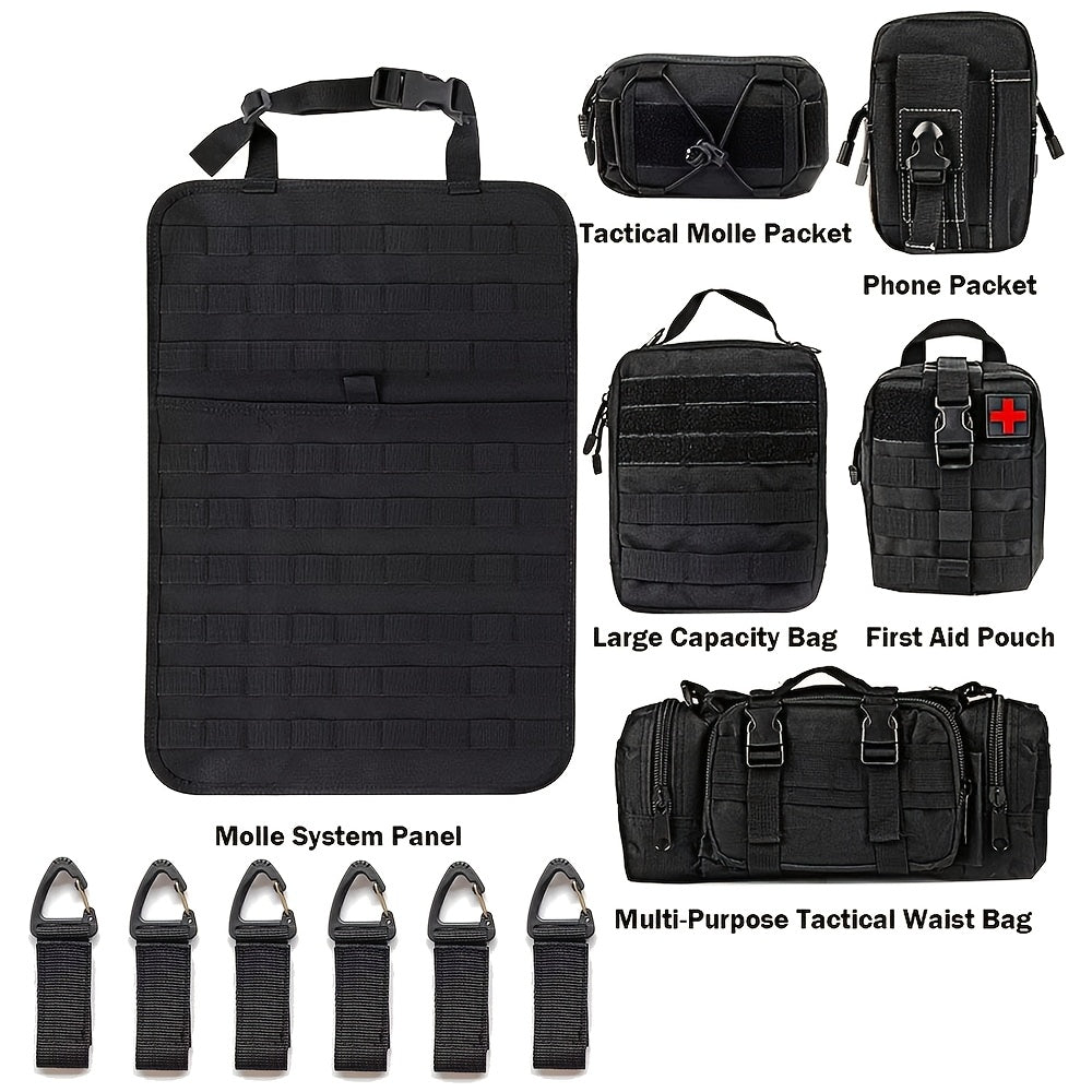 Tactical Car Seat Back Organizer with MOLLE System - Durable Oxford Fabric, 5 Detachable Pouches, Multiple Compartments for Trucks & SUVs - Black, Car Seat Organizer | Modular Storage | Durable Tactical Bag