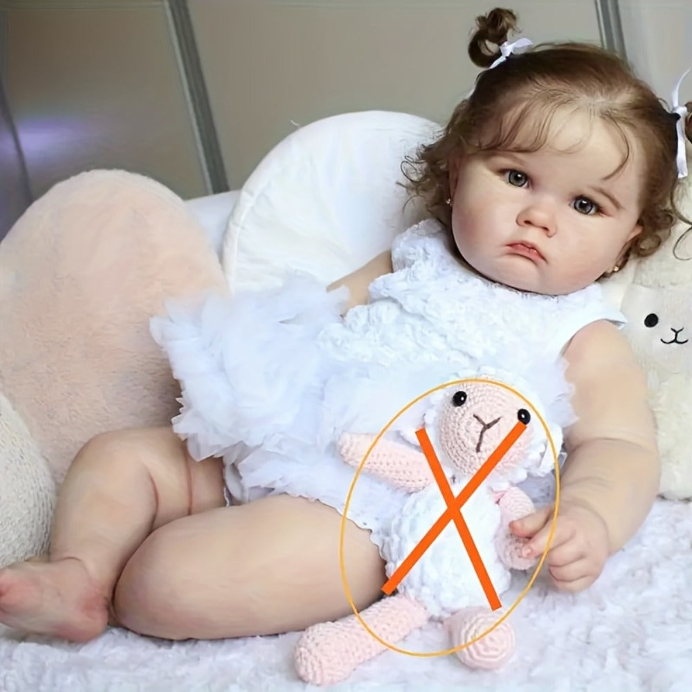 3D Painted Skin Reborn Baby Doll 24 Inch 60CM Cloth Body Vinyl Limbs – Hand-Rooted Hair, Acrylic Eyes, Lifelike Newborn Girl Gift Set with Outfit Pacifier Bottle Ear Studs for Kids Ages 3+ & Collectors