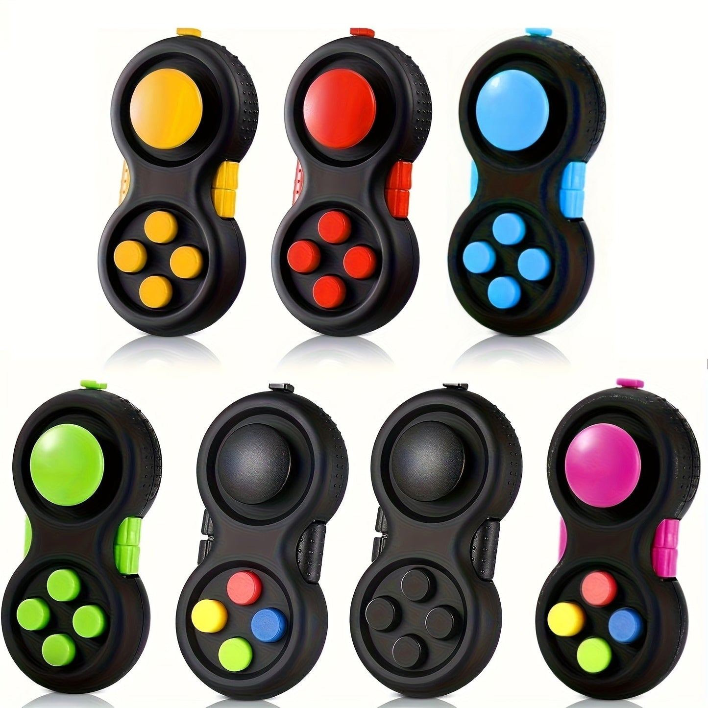 Fidget Pad Game Controller Design 8-in-1 Sensory Toy for Kids Adults – ADHD Anxiety Stress Relief Handheld Cube 7 Colors Variety Pack