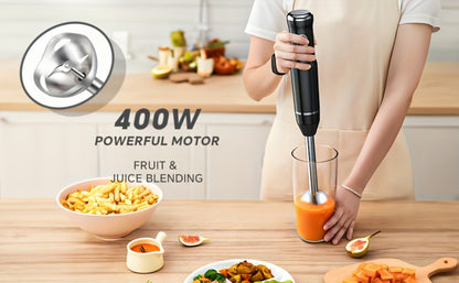 Immersion Blender 400W with Turbo Mode - Handheld Stick Blender with 304 Stainless Steel Blades, 2-Speed Electric Hand Blender, Detachable Shaft, Portable Immersion Mixer for Soups, Smoothies & Baby Food