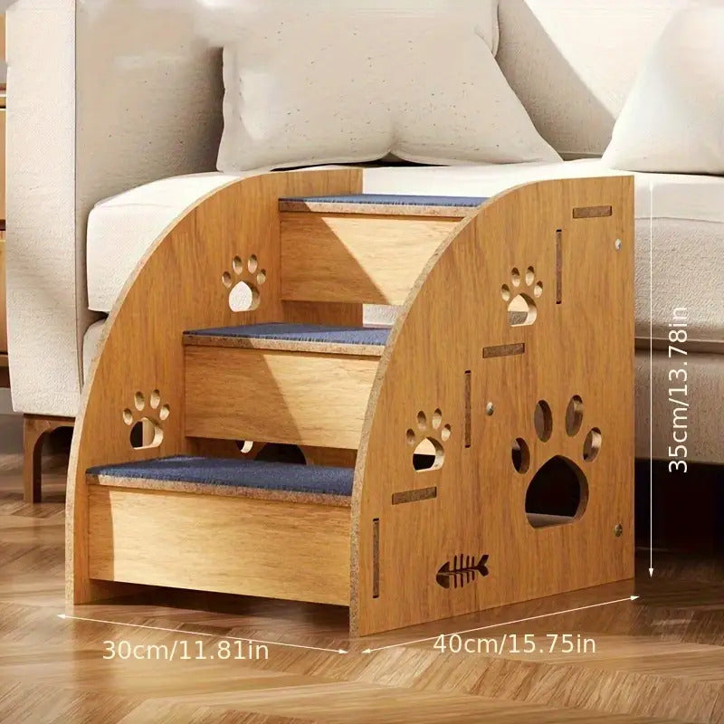 Solid Wood Pet Stairs for Bed & Sofa – 3 & 4 Step Dog Steps with Non-Slip Surface & Safety Rails for Small Medium Dogs & Senior Pets