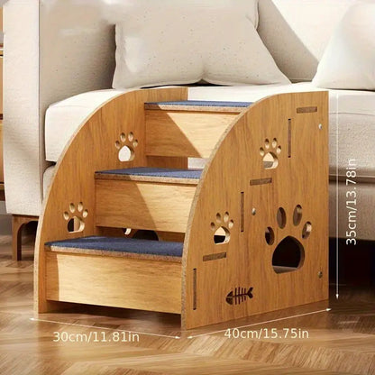 Solid Wood Pet Stairs for Bed & Sofa – 3 & 4 Step Dog Steps with Non-Slip Surface & Safety Rails for Small Medium Dogs & Senior Pets