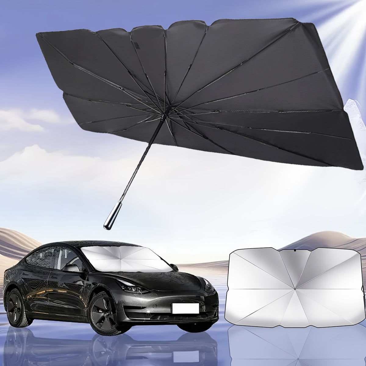 One UV Protection Windshield Sun Shade - Vehicle Front Windshield Visor with Seamless Opaque Insulation for a Wide Range of Vehicle Models