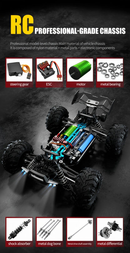 70KM/H High-Speed RC Off-Road Car 1:16 Scale 4WD – 2.4GHz Remote Control Truck with Simulation Structure, All-Terrain Monster Truck for Kids & Adults, Birthday Gift, Red Blue Black