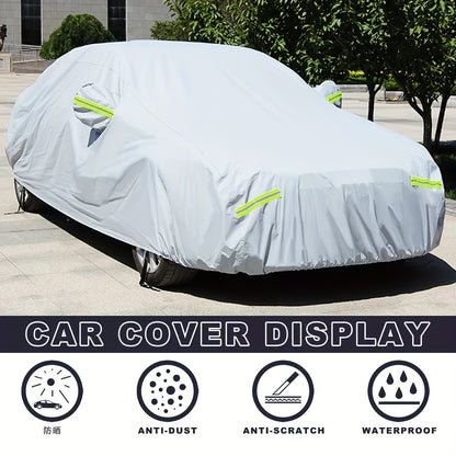 Full Car Cover 3-Layer 190T Waterproof All-Weather UV Snow Dust Protection with Reflective Strips – Silver, XL & XXL, Indoor Outdoor Universal Fit Sedan SUV