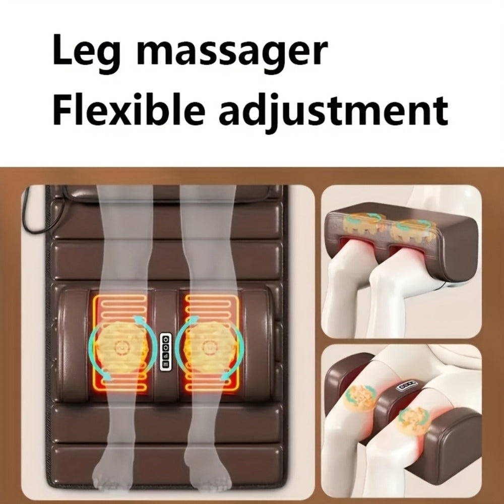 Full Body Heating Massager Set – PU Leather Massage Chair Pad with Neck Massager, Leg Massager, Lumbar Pillow & Headrest, Timer, Non-Slip Base, Full Body Heat Massage for Home & Office Relaxation