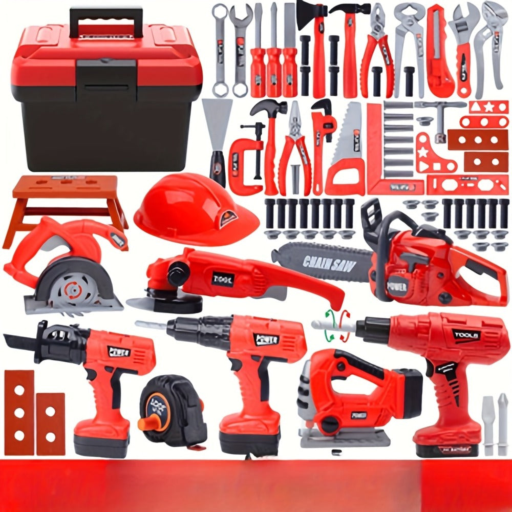Kids Tool Set 38 Piece Pretend Play Construction Toy – Educational Simulation Toolbox Building Kit for Boys & Girls Ages 3+ Toddler STEM Gift for Birthday Christmas Holiday Red