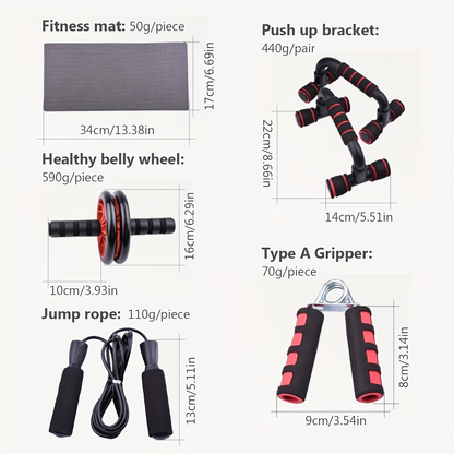 7-Piece Ab Workout Set – Push-Up Bars, Ab Wheel, Mini Mat, Resistance Band, Jump Rope & Hand Gripper – Core Training Kit for Men & Women, Home & Gym Fitness Gift