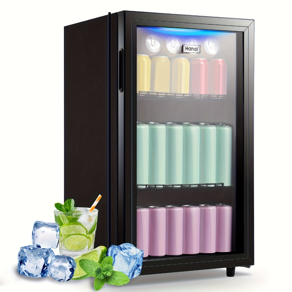 Beverage Refrigerator with Glass Door, Mini Drink Cooler Fridge with Blue LED Light, 3 Adjustable Shelves & R600a Compressor – 1.7 or 3.5 Cu Ft Freestanding Bar Fridge for Home, Office, Dorm and Bar