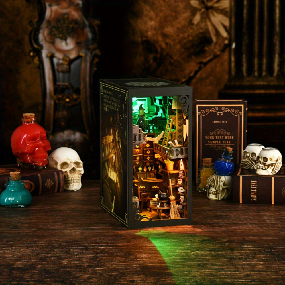 LED Book Nook Kit Master's House – DIY 3D Wooden Vintage Alley Bookshelf Insert with LED Light, Miniature Scene Craft for Adults & Teens, Unique Bookend Home Decor, Birthday Christmas Valentine's Day Gift