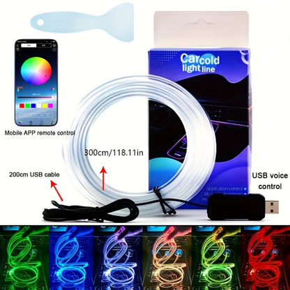 RGB Car Interior Ambient Lights LED Strip 8-Color App Control Music Sync Dashboard Door Console Neon Lighting Kit for Tesla Truck SUV Off-Road, USB 5V Plug-and-Play Car Decor Accessories