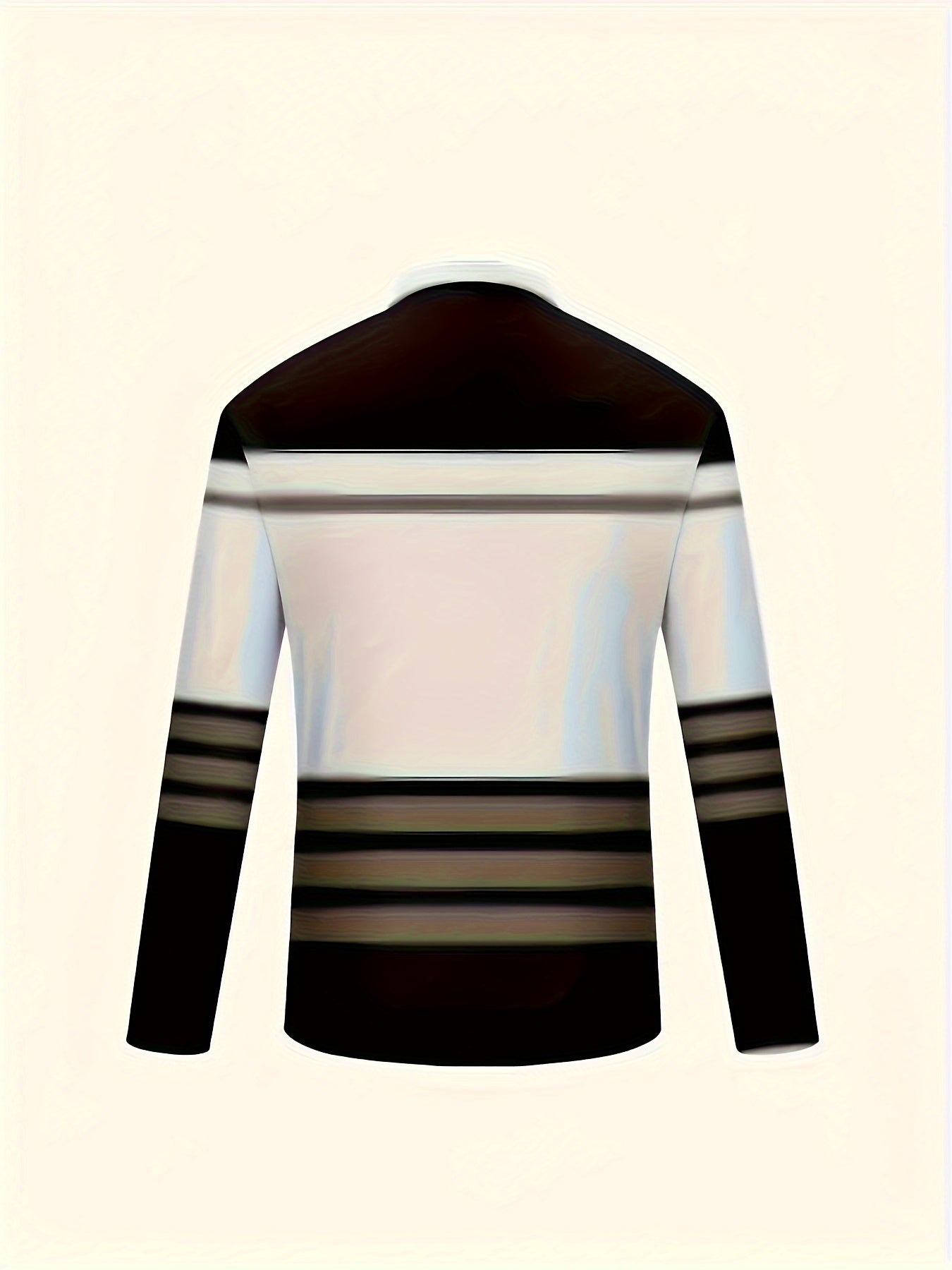 Men's Zip Collar Polo – Striped Long Sleeve Shirt
