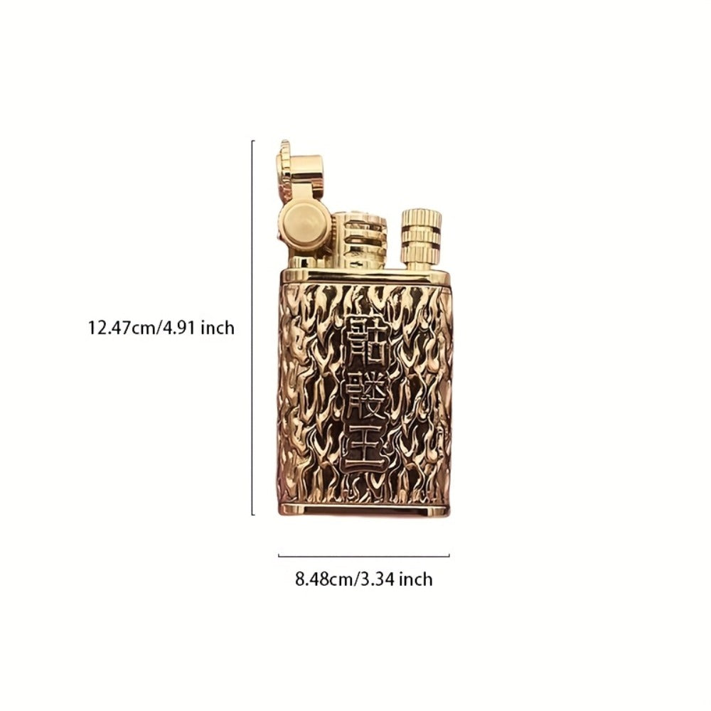 Kerosene Lighter 2-in-1 Permanent Match Flint Wheel Refillable – Golden Windproof Pocket Lighter with Built-In Match Strike, Unique Gift for Men, Father’s Day & Outdoor Use