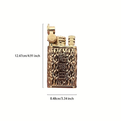 Kerosene Lighter 2-in-1 Permanent Match Flint Wheel Refillable – Golden Windproof Pocket Lighter with Built-In Match Strike, Unique Gift for Men, Father’s Day & Outdoor Use