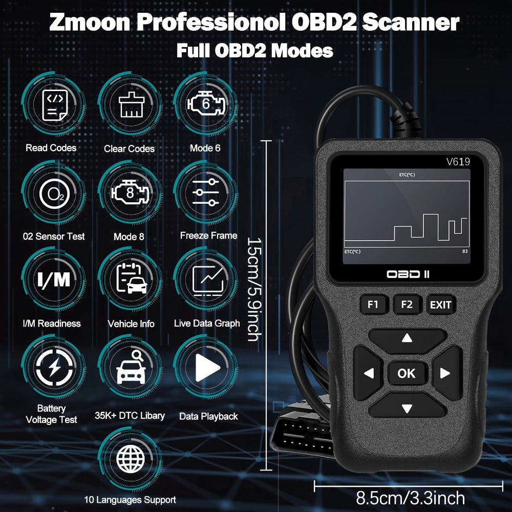 OBD2 Scanner Diagnostic Tool with 35,901 DTC Library – Check Engine Code Reader, I/M Readiness, Mode 6 & 8, Live Data, O2 Sensor Test, Battery Voltage, Compatible with 98% OBDII Vehicles Since 1996, 10 Languages