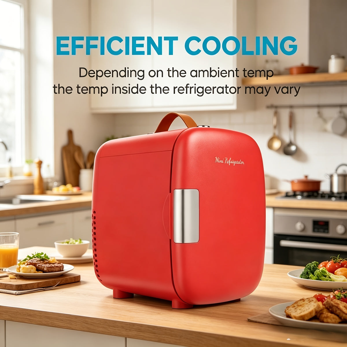 Portable 1.06gal Mini Fridge, Ultra-Thin, Semiconductor Cooling, Ultra-Quiet& Low Energy, Supports 110V AC/ 12V DC, Fits 6 Cans for Bedroom, Skincare, Drinks, Dorm& Car