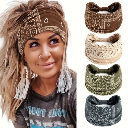 Floral Turban Headbands for Women 8 Pack Non-Slip Elastic Boho Knotted Wide Hair Wrap for Sports Yoga Running Workout Sweatband Moisture Wicking Fashion Hair Accessories Gift Set