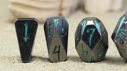 Metal DnD Dice Set 7pcs Glow in the Dark – Stonehenge Zinc Alloy Polyhedral Dice with Display Box, D4 D6 D8 D10 D12 D20 for D&D RPG Tabletop Games, Unique Gamer Gift Blue
