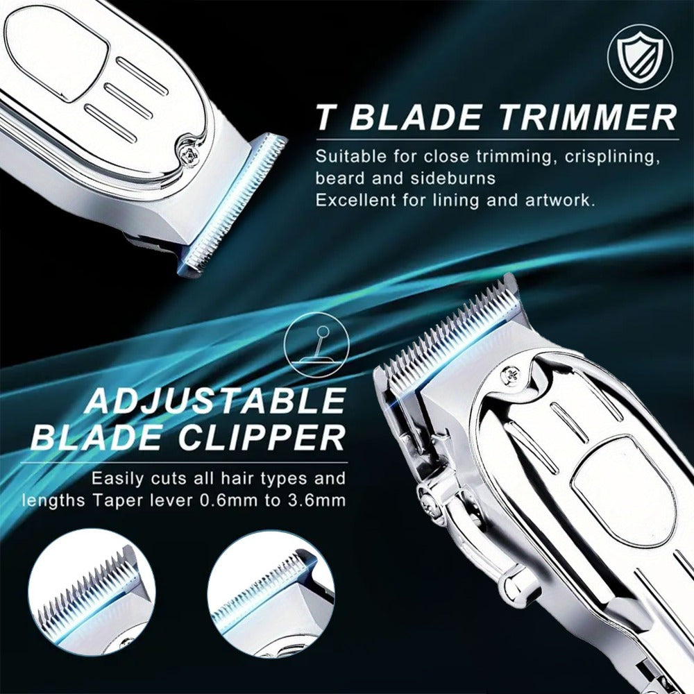 T-Blade Trimmer Set 2 or 3 Piece - USB Rechargeable Hair Clipper Beard Trimmer & Sideburns Shaver, Odorless Portable Barber Kit with Limiting Comb & Cutting Brush for Home Use, Gift for Men