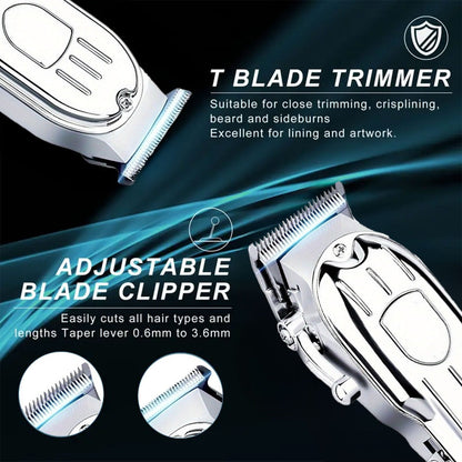 T-Blade Trimmer Set 2 or 3 Piece - USB Rechargeable Hair Clipper Beard Trimmer & Sideburns Shaver, Odorless Portable Barber Kit with Limiting Comb & Cutting Brush for Home Use, Gift for Men