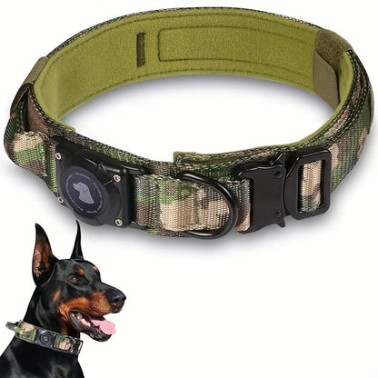 Tactical Dog Collar with AirTag Holder and Handle Adjustable Heavy Duty PC Case GPS Tracking Compatible for Medium Large Dogs M L XL 9 Colors No AirTag