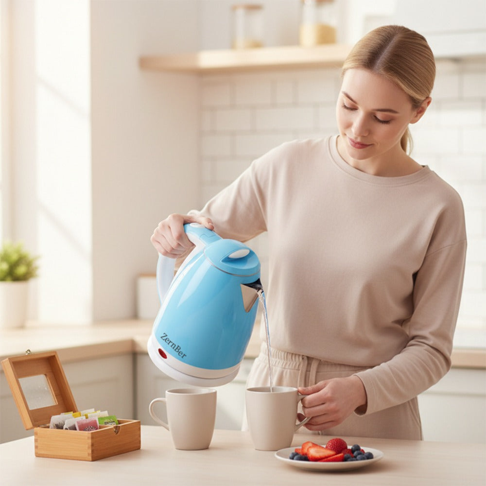 Electric Kettle 60oz 1000W with LED Indicator – Fast Boiling Hot Water Kettle with Heating Base, Auto Shut-Off & Boil-Dry Protection, Perfect for Coffee & Tea, Ideal Holiday Gift – Blue