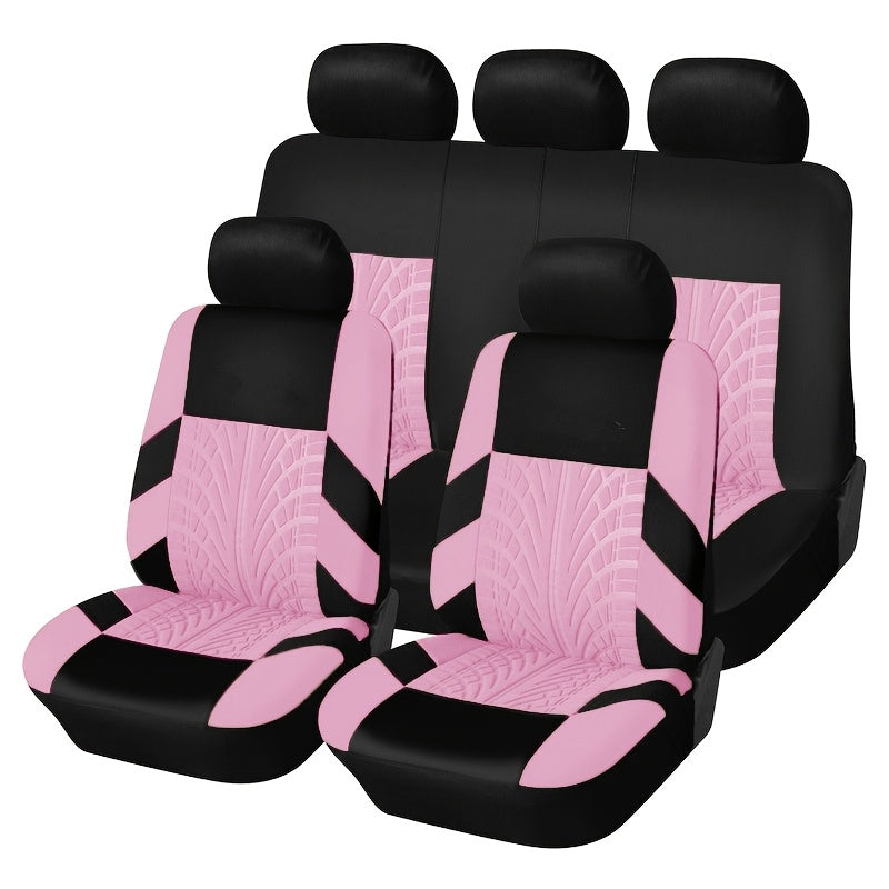 (Full Enclosure) 5-seat Fashion Tire Track Details Car Seat Covers, Suitable for Most 5-seat Models On The Market, Breathable Fabric.