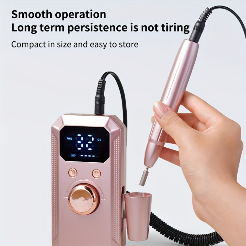 Electric Nail Drill Rechargeable 11 Grinding Heads & 20 Sanding Rings High-Speed Nail Grinder Machine for Acrylic Gel Natural Nails - Home Salon Manicure Pedicure Tool, Grey Rose Gold White