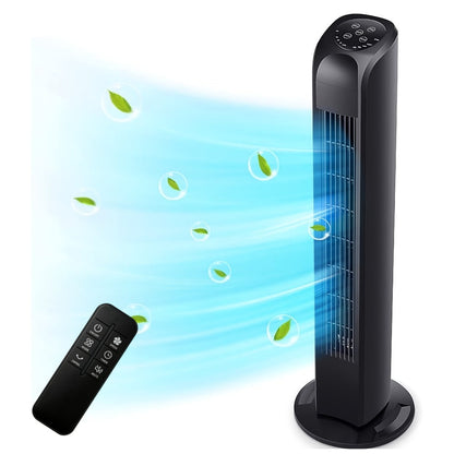 Tower Fan 31 Inch Bladeless | 80° Oscillating Standing Fan with Remote Control, 7.5H Timer & 3-Speed Settings, Quiet Cooling Fan for Bedroom, Living Room & Office – Black & White