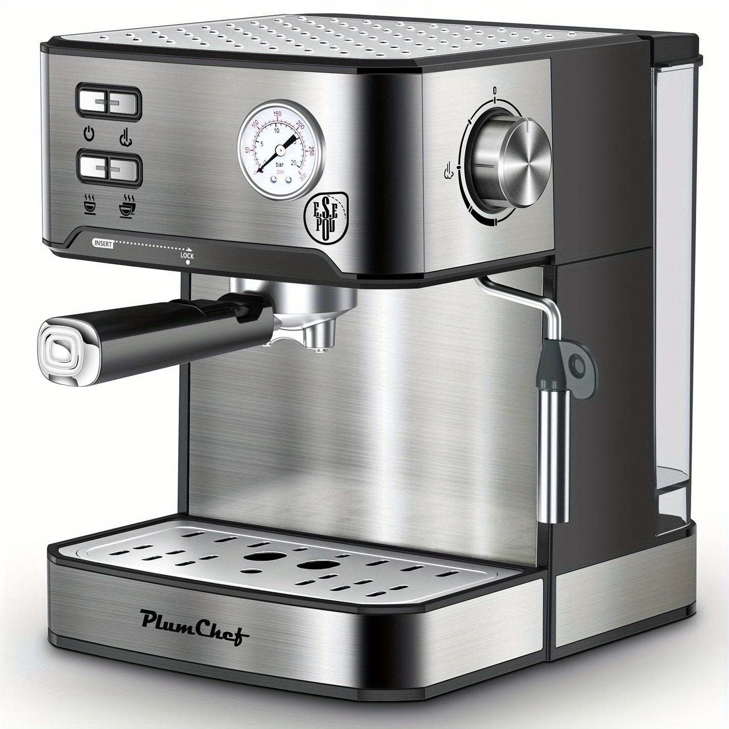 Espresso Machine Stainless Steel – Dual-Brew Coffee Maker with 54.1oz Water Tank, High-Pressure Steam Wand, ESE Pod & Ground Coffee Compatible, 1 & 2 Cup Brewing, Overpressure Protection for Home Barista