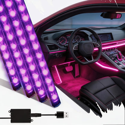 4pcs RGB LED Car Lights, 48 Leds Interior Car Lights with App Control, Multicolor Music Car Strip Light, Under Dash Lighting Kit for Car Truck SUV, Without Battery
