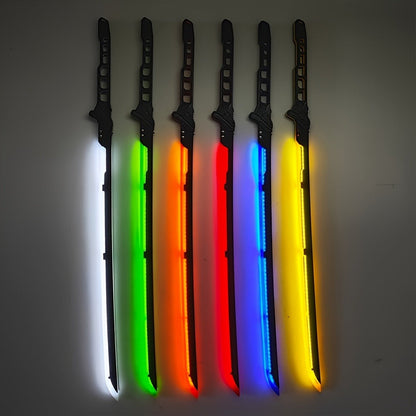 LED Cyberpunk Katana Prop 80cm Acrylic Luminous – 1:1 Scale Sci-Fi Glowing Sword for Cosplay Halloween Masquerade Party Display Collectible Blunt Safe Red Orange Green