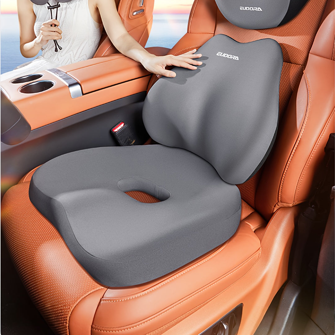 Car Seat Cushion + Back Cushion Set - Winter Autumn Comfort Upgrade, Memory Foam Ergonomic Design. Soft Elastic,  Fit for Sedans, SUVs Trucks, Enhances Driving Comfort.