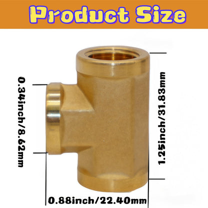 Brass Forged Pipe Tee Fittings NPT Female Threaded - 3-Way T-Shape Connector Couplings, Durable Metal Pipe Intersection Adapter for 1/8" 1/4" 3/8" 1/2" Pipes, Plumbing HVAC Gas Water Applications
